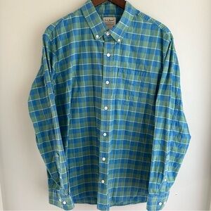 L.L. Bean Men's Long Sleeve Button-Up Shirt Flannel Plaid Green Blue Lg Winter